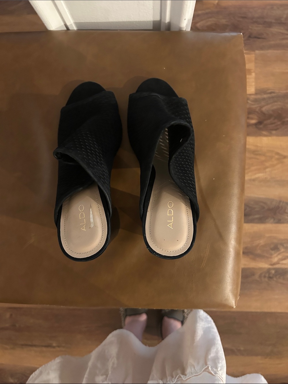 Aldo Black Open-Toe Woven Slip-On Mules